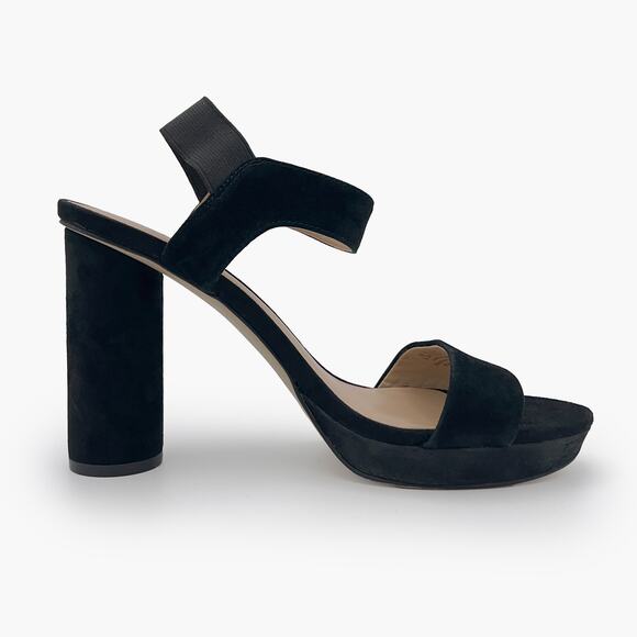 FRANCO SARTO "NOA" Suede Heeled Ankle-Strap Platform Sandals (Black | Size 8.5M) - Picture 2 of 11